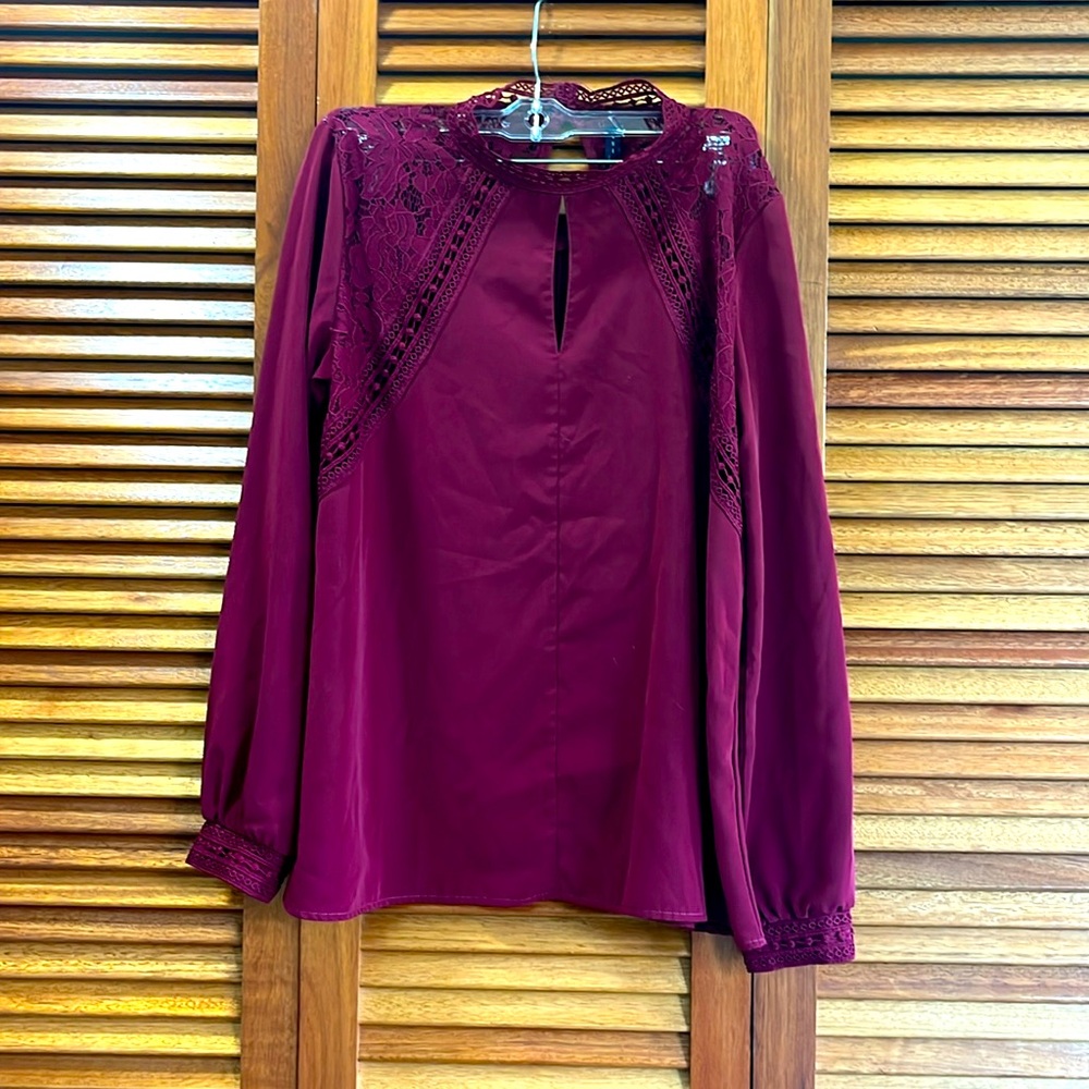 Beautiful Luna Tae Burgundy Lace Long Sleeve Top